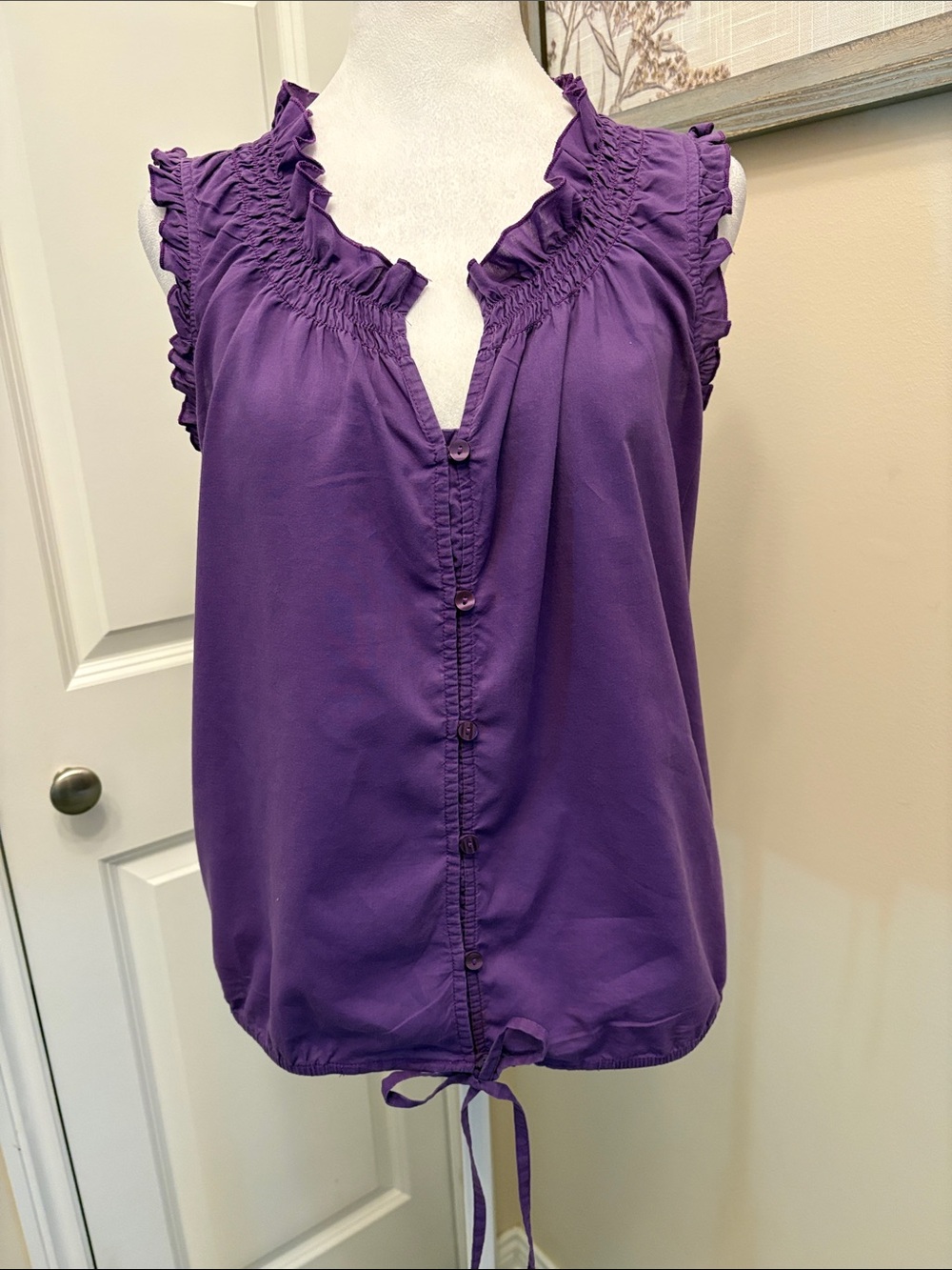 LOFT Purple Ruffle Sleeveless Button-Front Blouse Medium